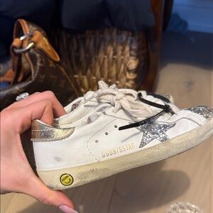 Golden Goose Glitter Star Sneakers in White and Silver